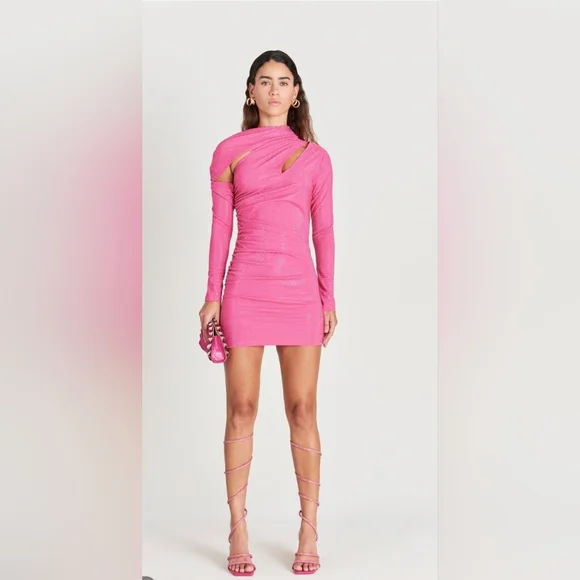 Cult Gaia Nicole Dress in Dragonfruit Cut Out Asymmetrical Mini Dress XS - Picture 7 of 16